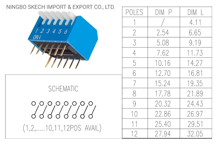 Interruptor DIP de tipo piano de orificio pasante accionado por deslizamiento Paso 2,54mm Microinterruptor de botón pulsador de interruptor DIP