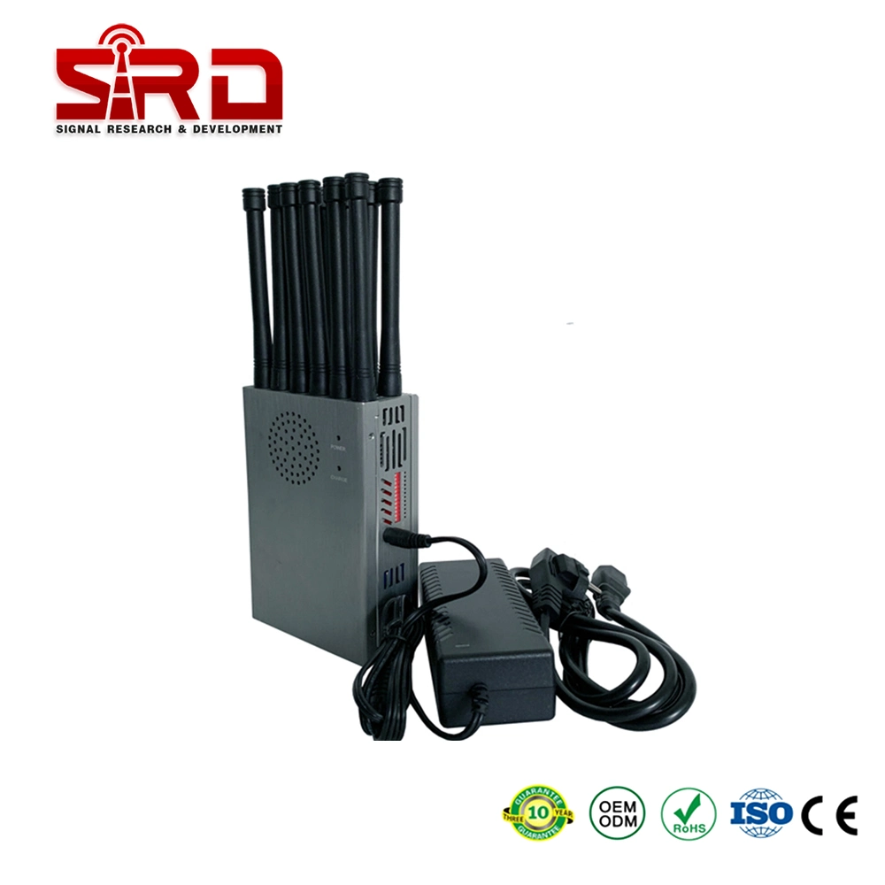 Tragbares tragbares WiFi Bluetooth 3G 4G High Power 12 Antennen Signaljammer mit eingebautem Akku