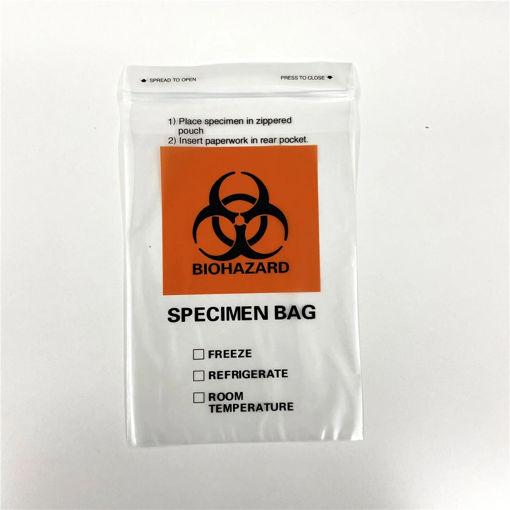 Biodegradable Plastic Packaging Specimen Biohazard Zip Lock Zipper Bag for Labotary Clinic