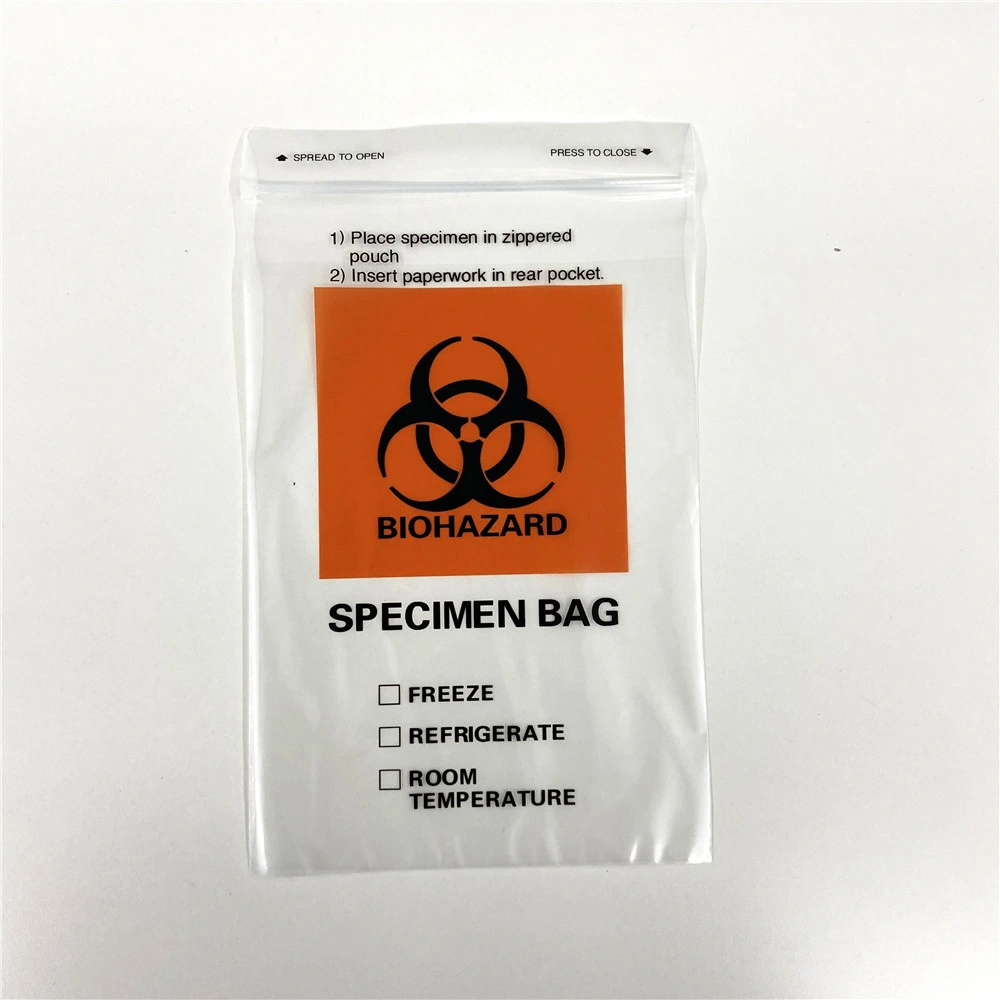 Les emballages en plastique biodégradable de spécimen de fermeture à glissière de verrouillage Zip Biohazard Sac pour clinique Labotary