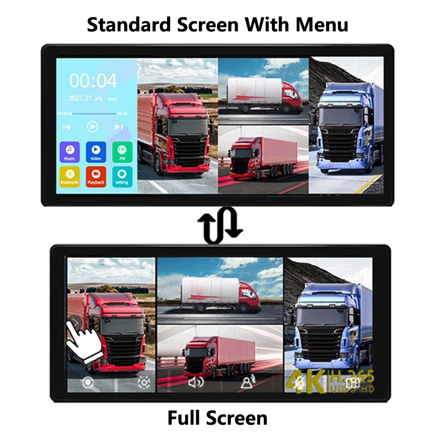 10.36" Touch Screen Quad Monitor DVR Bluetooth MP5 360 Front Side Rear View Backup Camera