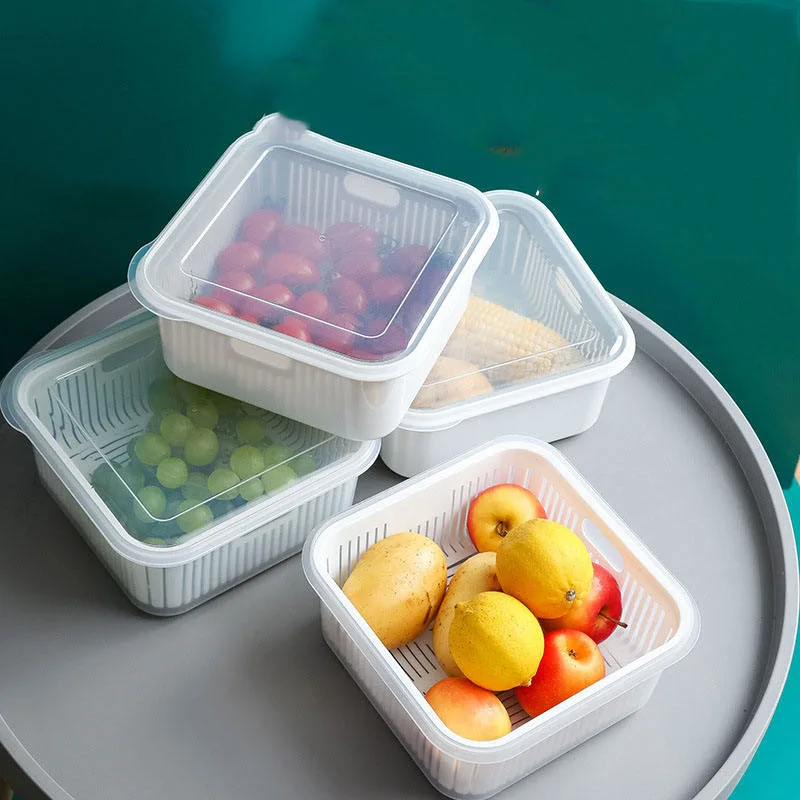 Double-Layer Drain Basket Vegetable Multi-Purpose Plastic Basket with Lid