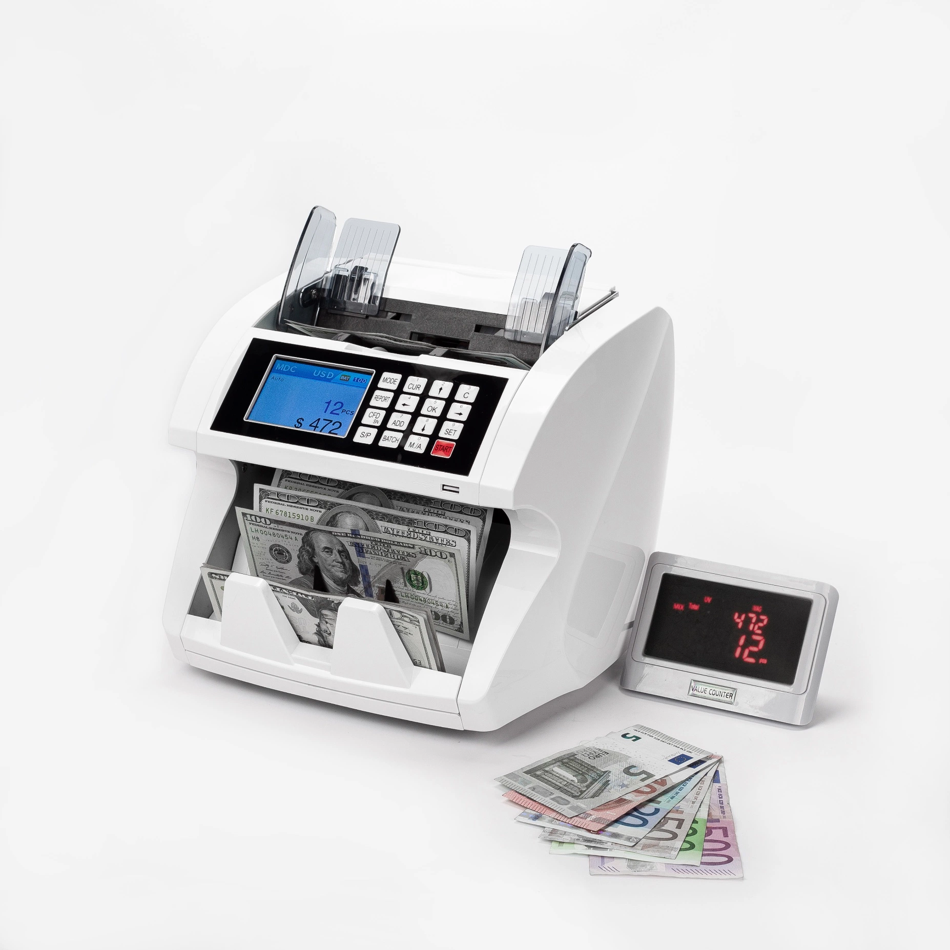 Ec990 CIS Fast Mixed Value Counter, Geldscheinzähler, Loose Money Counter, Cash Value Mixed Counter für EUR, USD, GBP, BRL, MYR, IDR, JPY, ILS, CHF