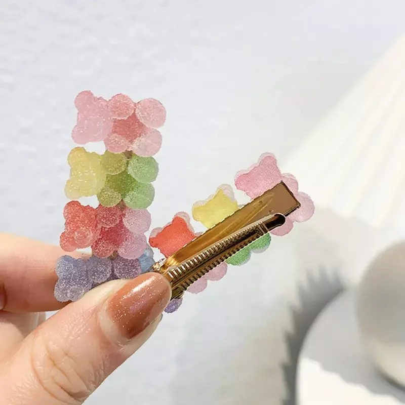 Lovely Girls Rainbow Color Hair Clips Gummy Bear Candy Hairgrips