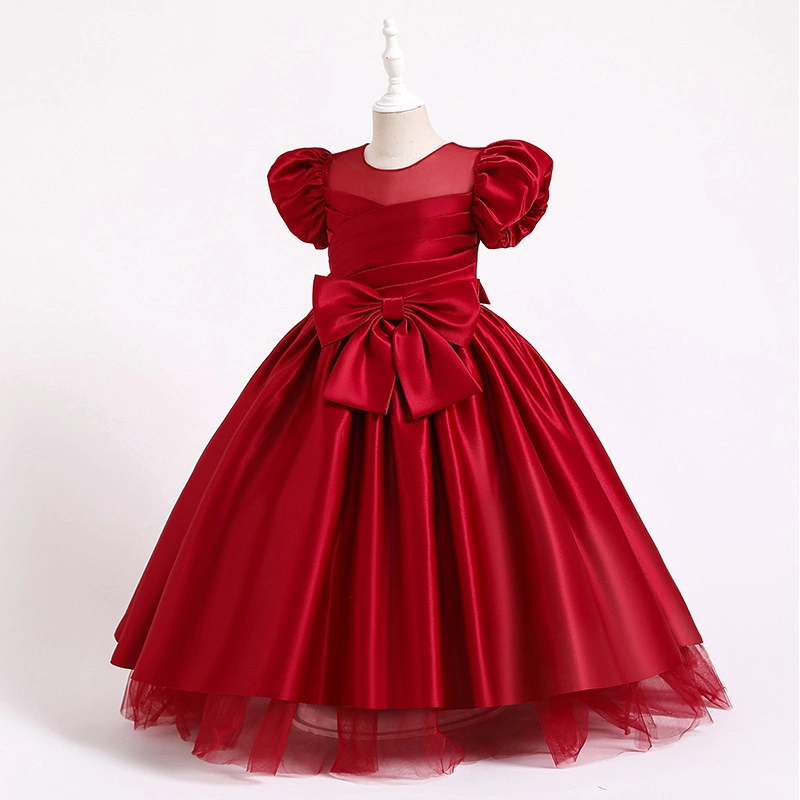 Frühling Sommer Solid Color Puff Sleeve Prinzessin Kleid Kinder′ Kleidung Abendkleid