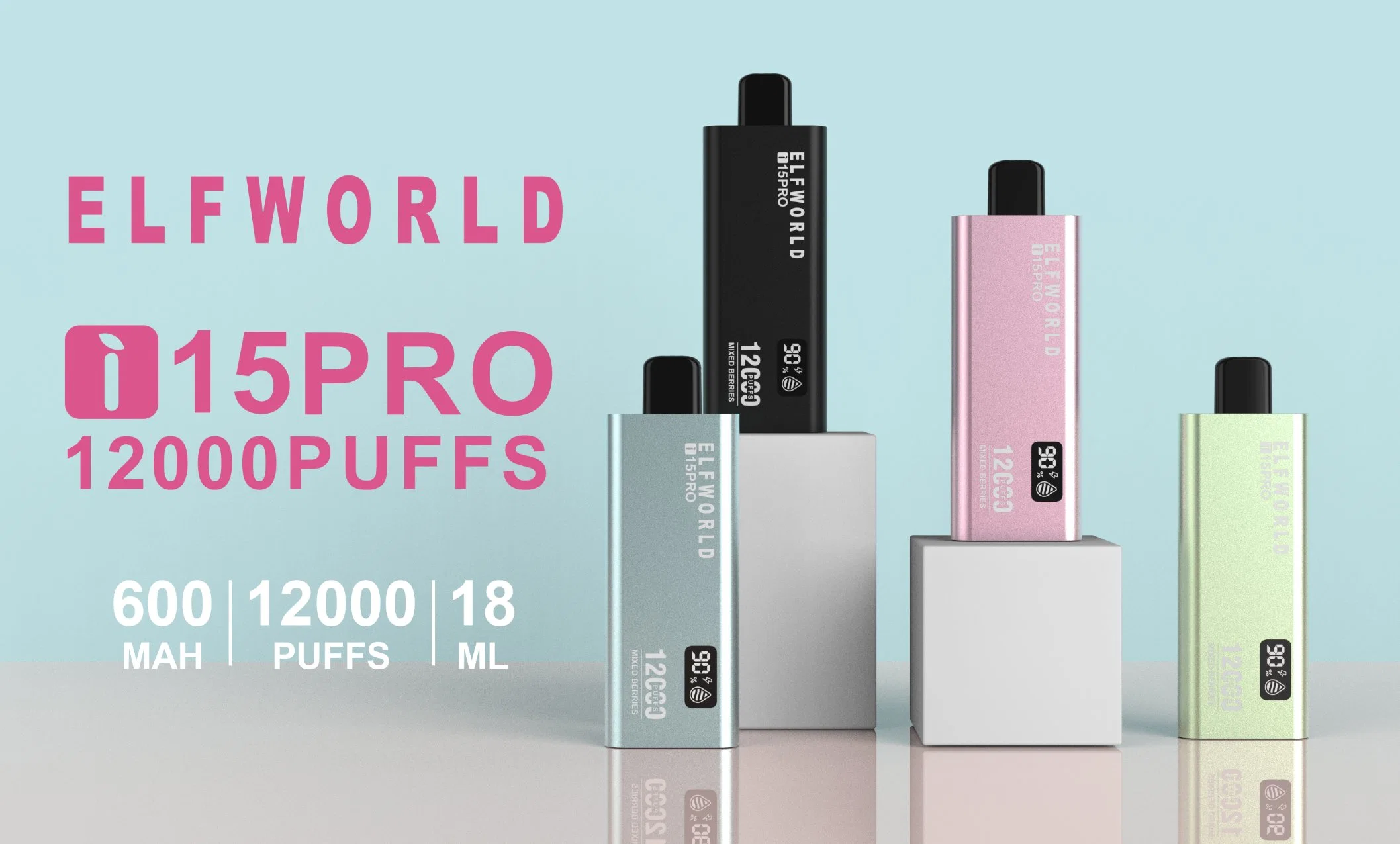 Оптовая торговля Elf World 600mAh аккумулятор 0% 2% 3% 5% никотина солевая солевая солевая солевая I15 PRO 12000 пуфы тонкие одноразовые Форма с регулируемым потоком воздуха