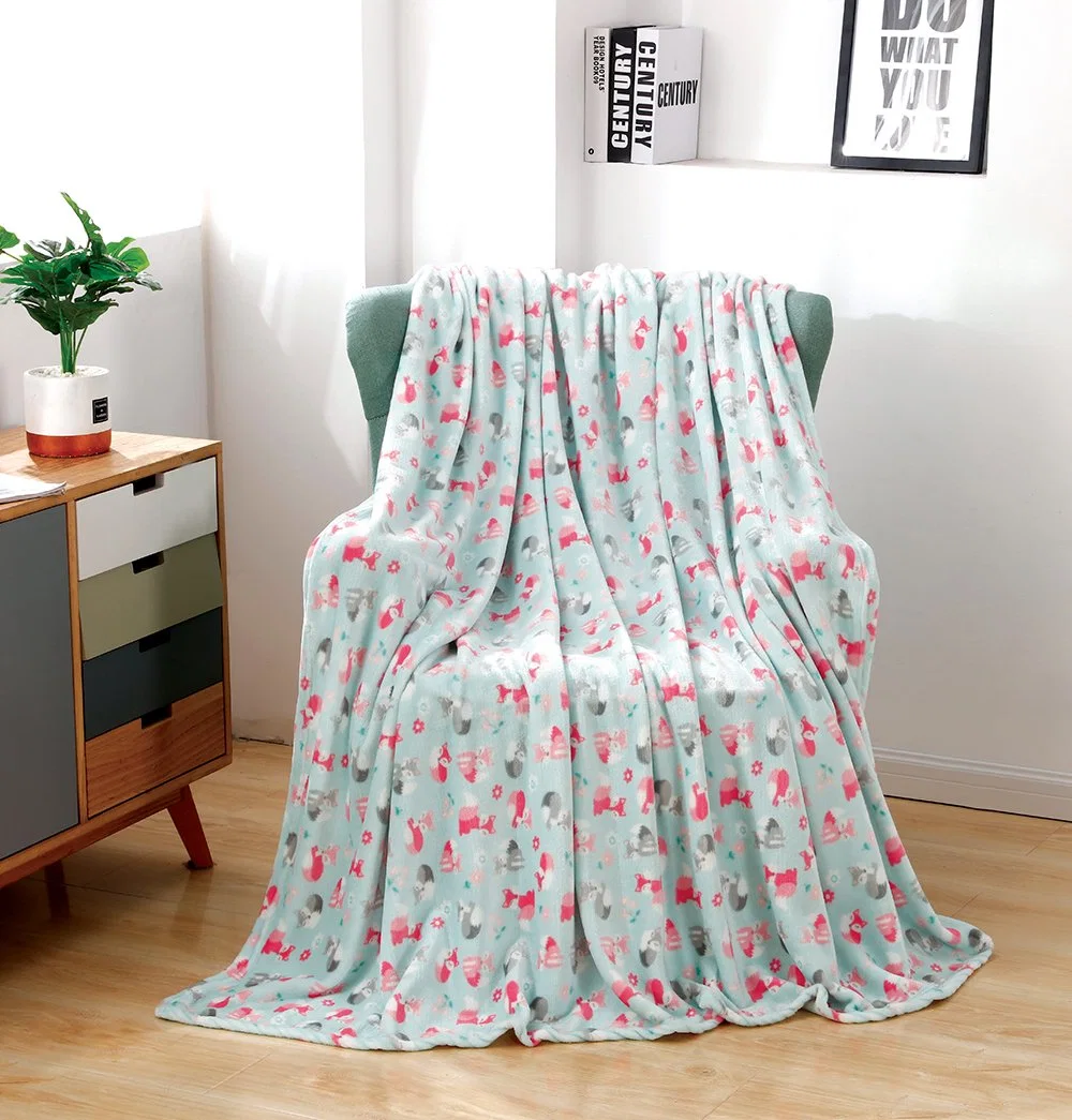 100% Polyester Ultra Plush Printed Flannel Fleece Solid Throw Cheap Blanket