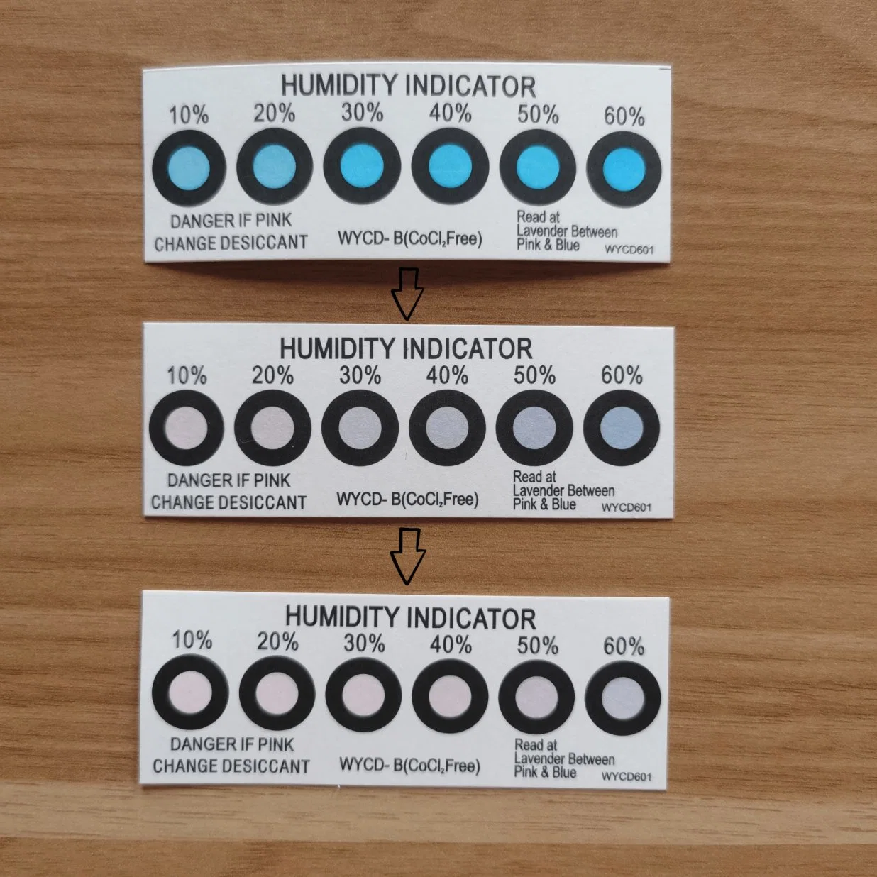 6 Dots 10%-60% Blue to Pink Cocl2 Free Humidity Indicator Hic for Computer Parts/PCB/IC