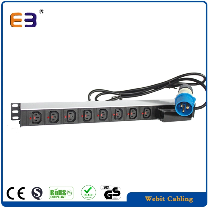 8-Wege 0U Vertikal IEC C13 Verriegelung PDU mit 16A Commando Stecker