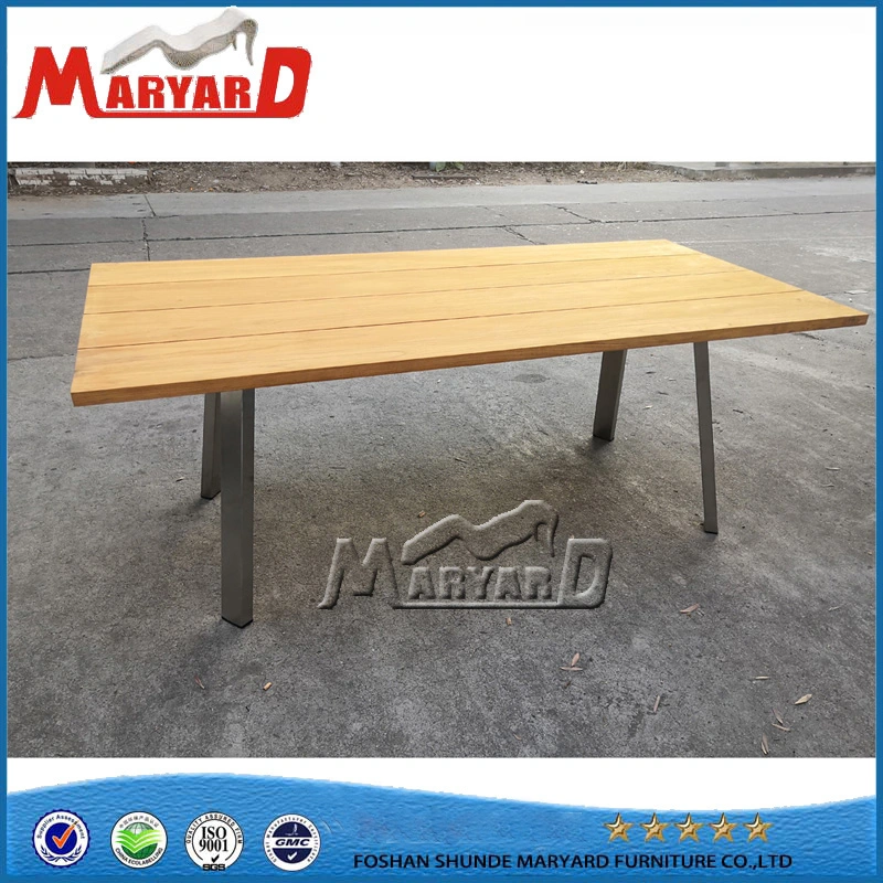 Outdoor Garden Furniture Metal Frame Teak Top Dining Table