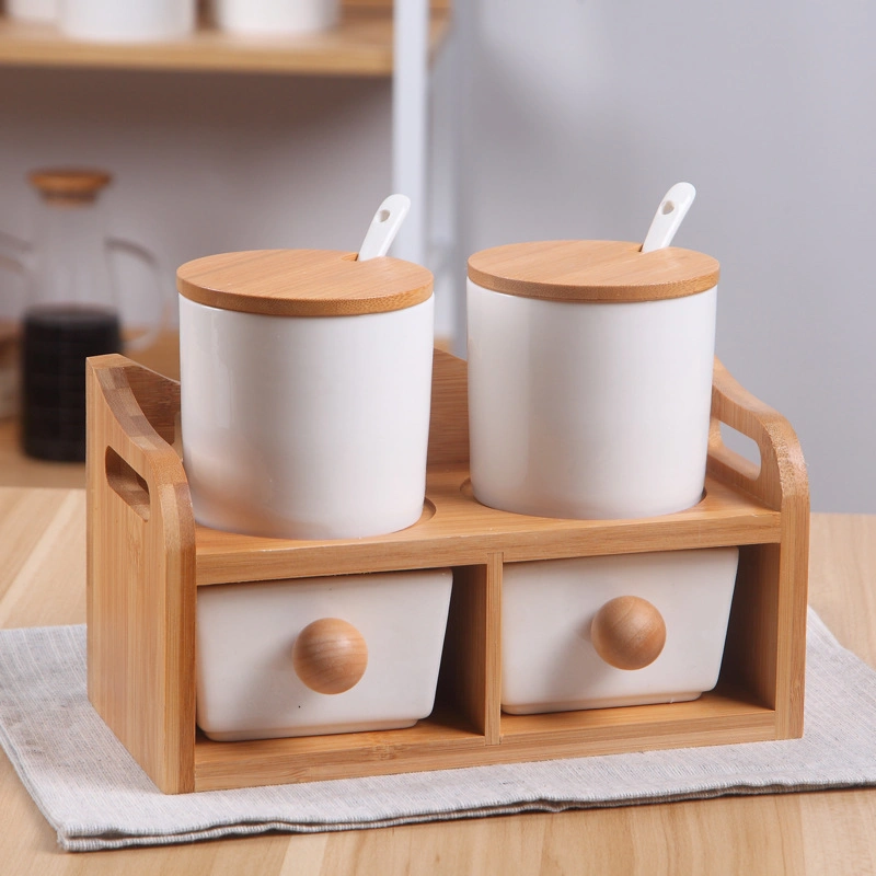 Conjunto de 3 peças de copo de tempero Bamboo Ceramic Spice