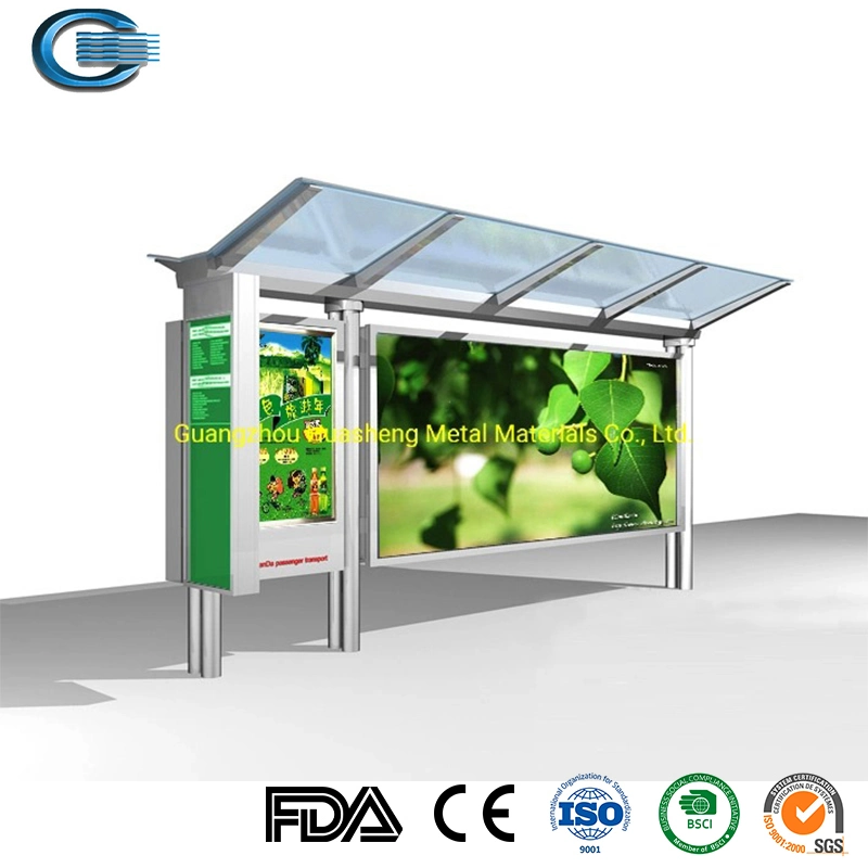 Huasheng Home Bus Stop Shelter China Bus Stop Rain Shelter Manufacturer Solar Power Energy Modern Stainless Steel Bus Shelter /Bus Stop