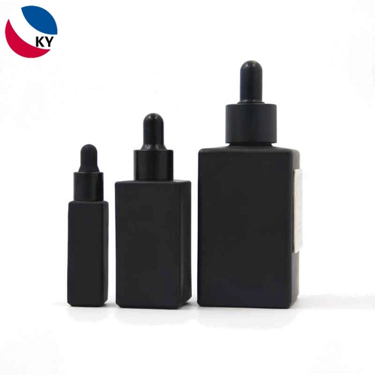 Bouteilles compte-gouttes en verre cosmétique d'emballage de luxe, noir mat, pour huile essentielle capillaire, vente en gros, vides, 10 ml, 15 ml, 30 ml, 50 ml, 100 ml, 120 ml, bouteille en verre de parfum givré