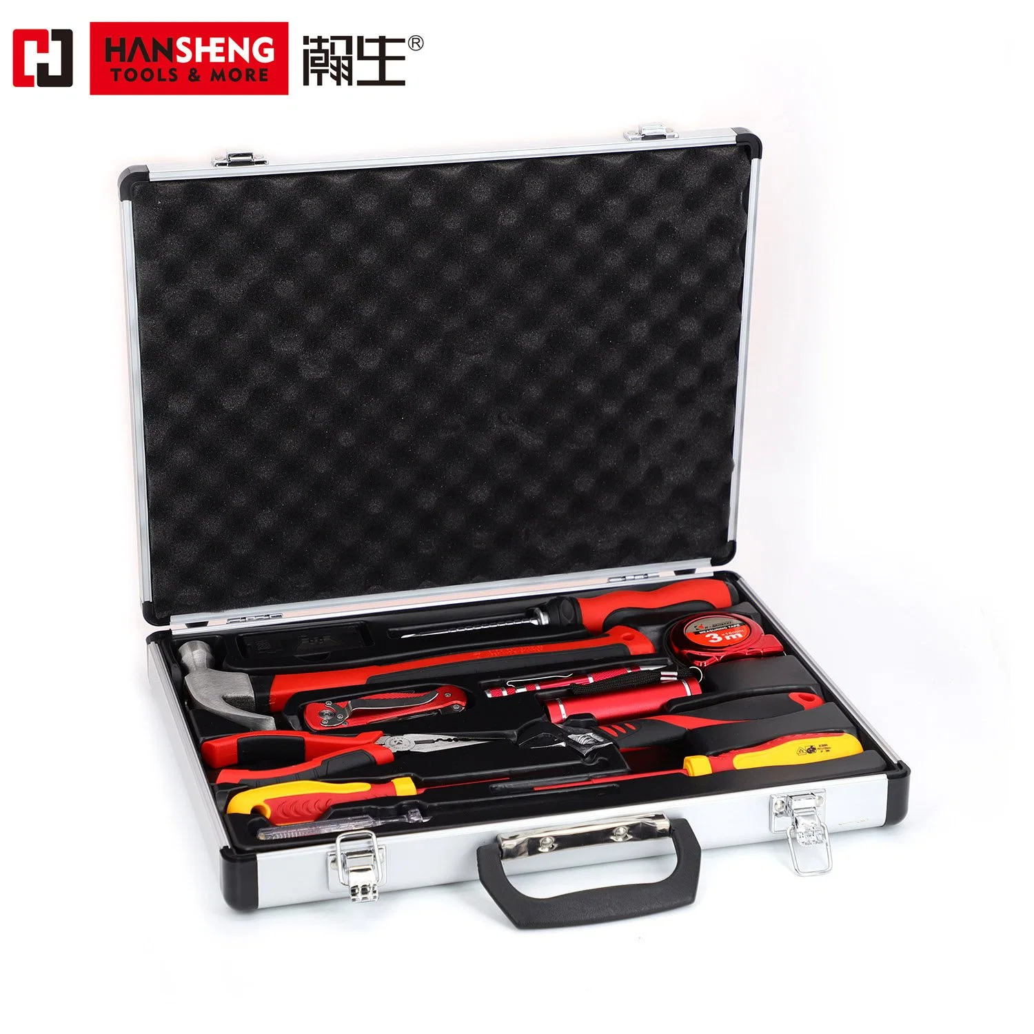 Professional Tool, Hand Tools, Hardware Set, Plastic Toolboxgift Tools, Made of Carbon Steel, CRV, Polish, Pliers, Wire Clamp, Hammer, Wrench, Snips