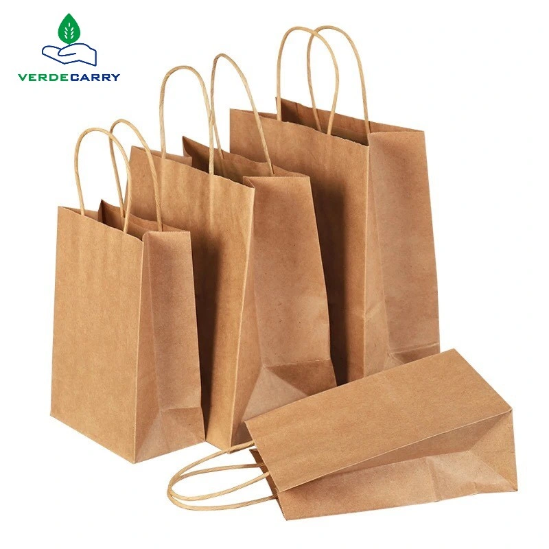 حقيبة تسوق عالية الجودة قابلة لإعادة التدوير شعار تصميم حقيبة باللون البني حقيبة Kraft Paperbag مع مقبض ملتف