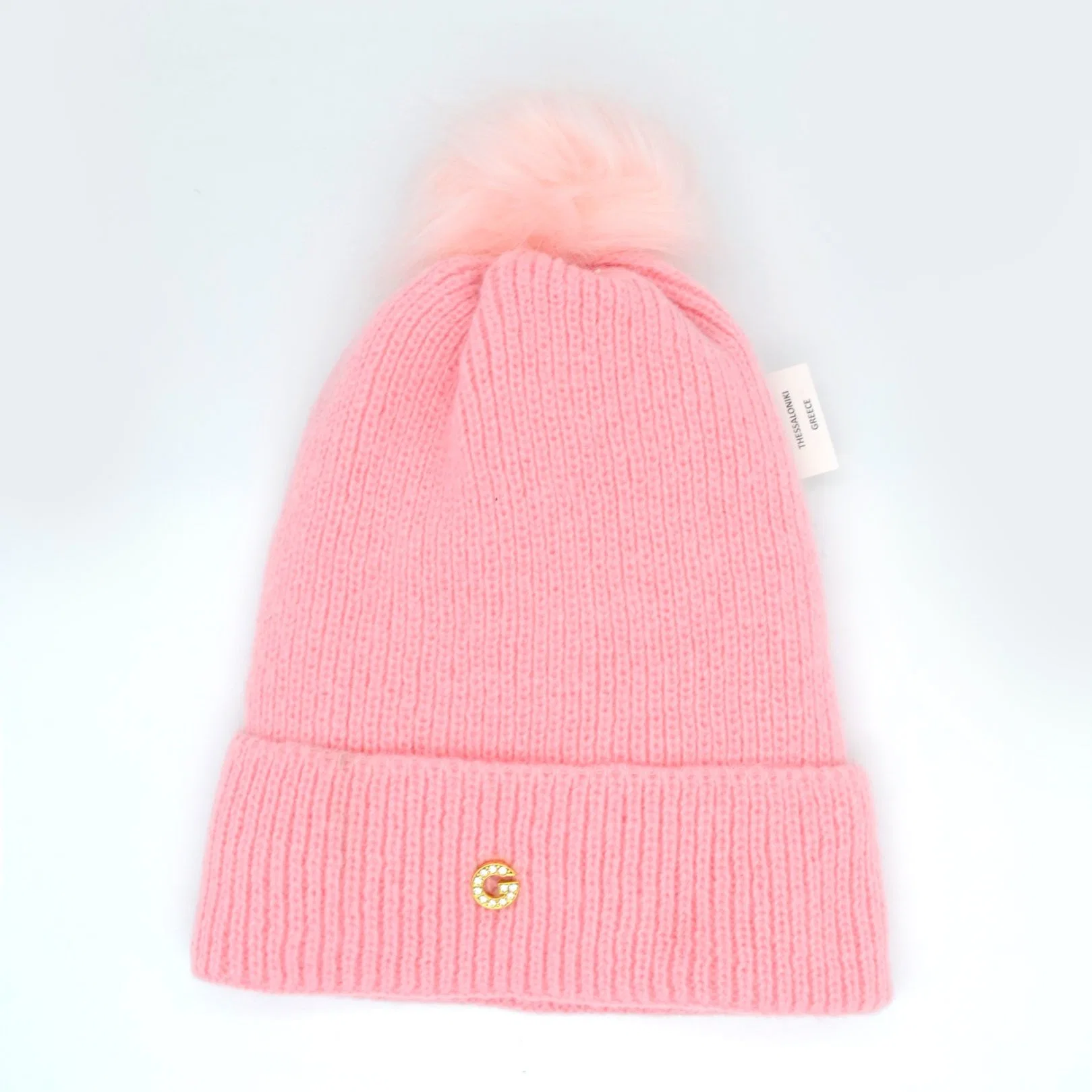 Llanura caliente Pom Pom Beanie invierno sombreros con el logotipo de metal