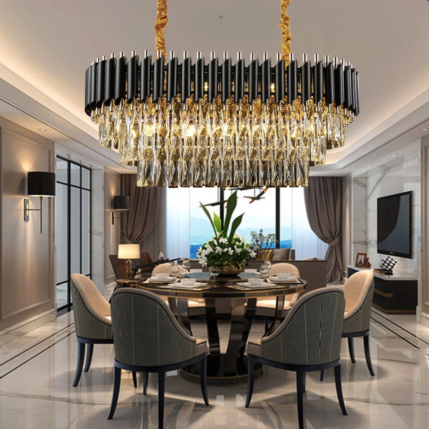 Lampe de plafond de décoration intérieure moderne d'éclairage domestique de luxe Lustre en cristal