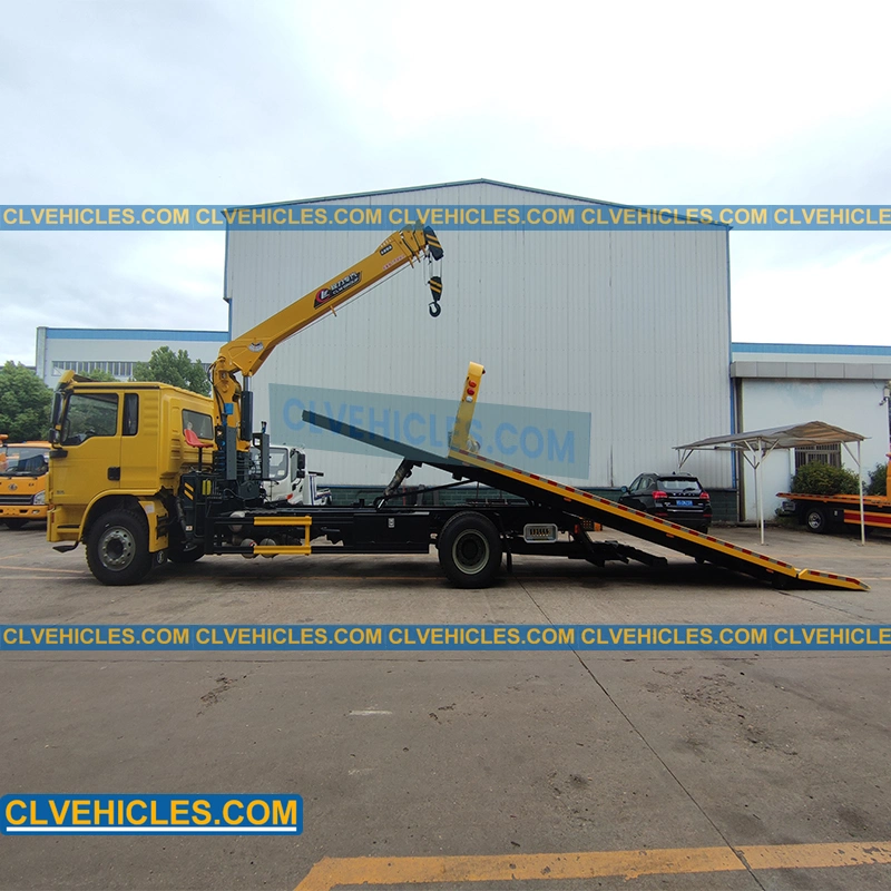 Shacman 8ton 9ton Flatbed Tow Truck with Crane Deck Rollback Wrecker Truck