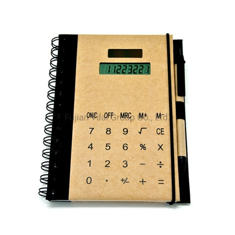 Electronic Notebook with Calculator Pen Promotional Gift Customized Private Label Logo 8 Digit Solar Power Notepad Calculator