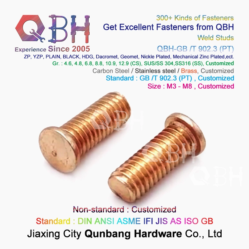 External Full Threaded Copper Brass Plated Spot Welding Sheet Metal CD Weld Studs