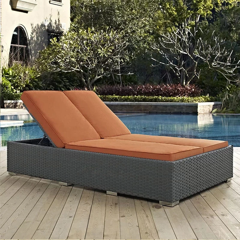 Outdoor-Doppel Innenhof Freizeit Falten Rattan Weaving Twin Bett