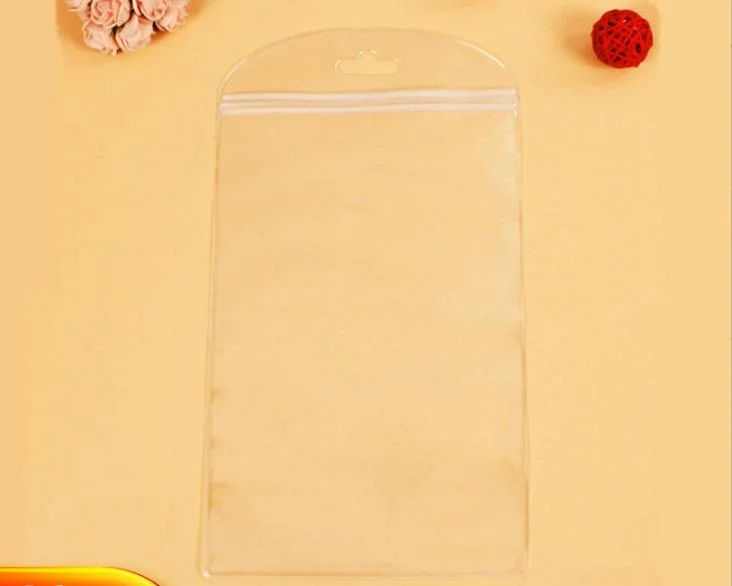 Embalagem transparente personalizada PVC saco cosméticos Jóias cabeça Ziplock Saco de oferta para as mãos