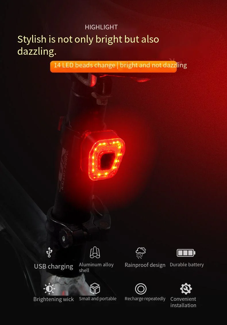 Bicycle Tail Light Cycling Equipment Mountain Bike Road Bike Accessories Night Ride Rainproof Highlight USB Rechargeable Tail Light