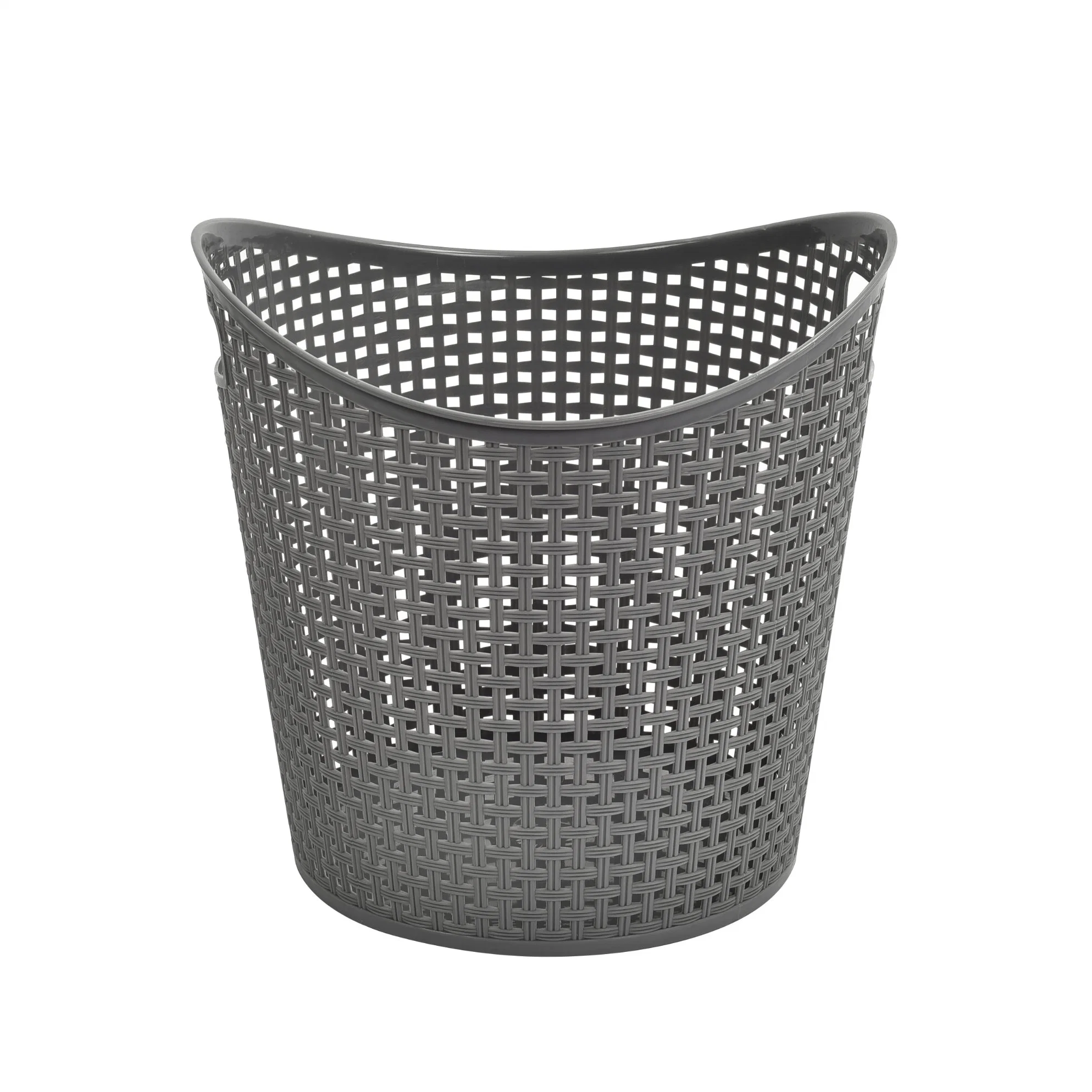 Popular Round Plastic Laundry Basket Grey Color Unique Design