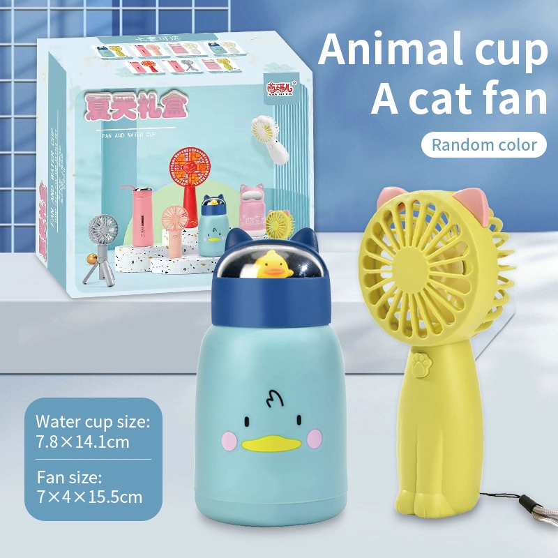 Animal Water Cup Meow Handheld Mini Fan Set