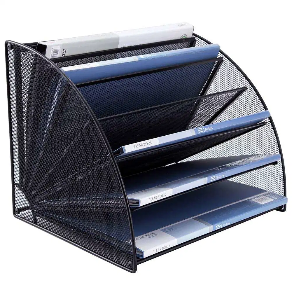 Hot-Sale Office Desktop 6 Compartments Fan-Shaped Metal Mesh File Organizer