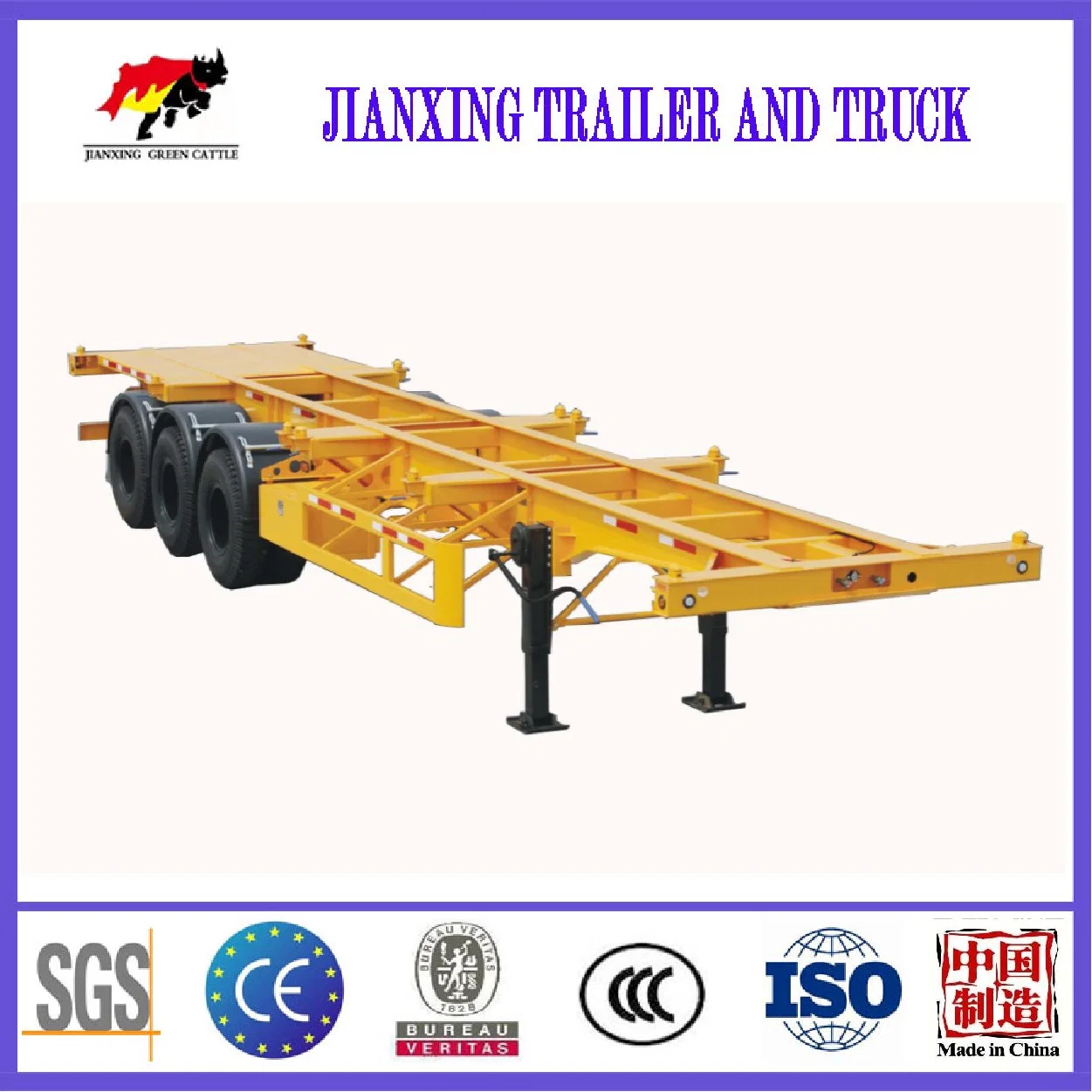 3 Axles 20 FT Towing Small 60 Tons 2 Container Tractor Tandem Chassis Skeleton Semi Trailer for Sale