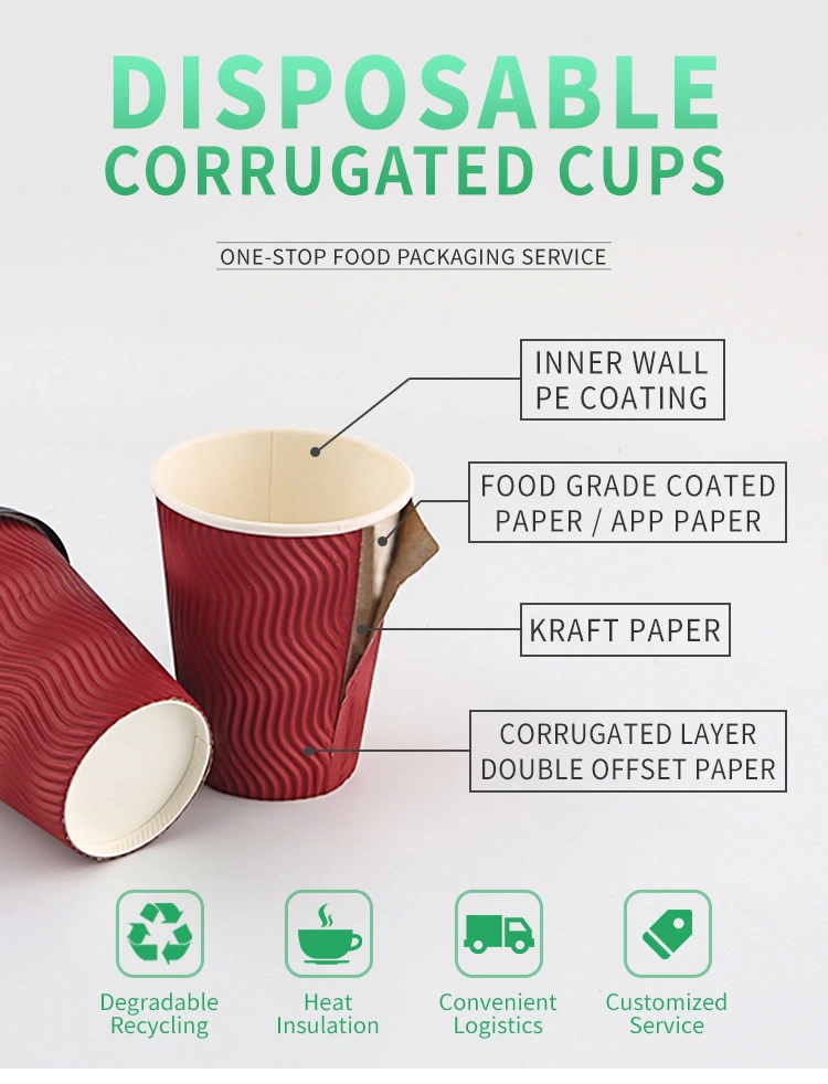 Wholesale Customization 8oz 12oz 16oz 24oz Hot Drinks Biodegradable Disposable Custom Printer Logo Coffee Double Wall Paper Cups Set with Lids