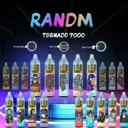 Randm tornado de alta qualidade 7000 puffs 0%2%3%5% NIC cigarros descartáveis e bateria do dispositivo Pod de 14 ml cartucho pré-cheio Cobertura da bobina de rede