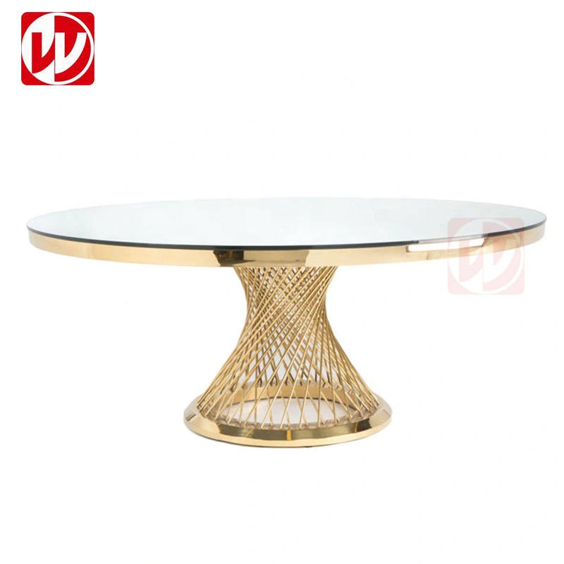 Event Party Used Round Banquet Table Gold Stainless Steel Bird Nest Design White Tempered Glass Dining Furniture Round Wedding Table