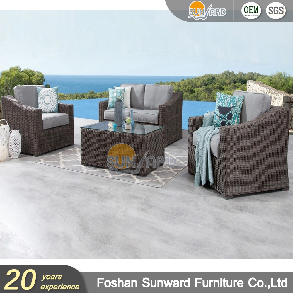 Hotelmöbel 5-Sitzer Rattan Outdoor Sofa Dining Set Wasserdichte Party Sitzsofa