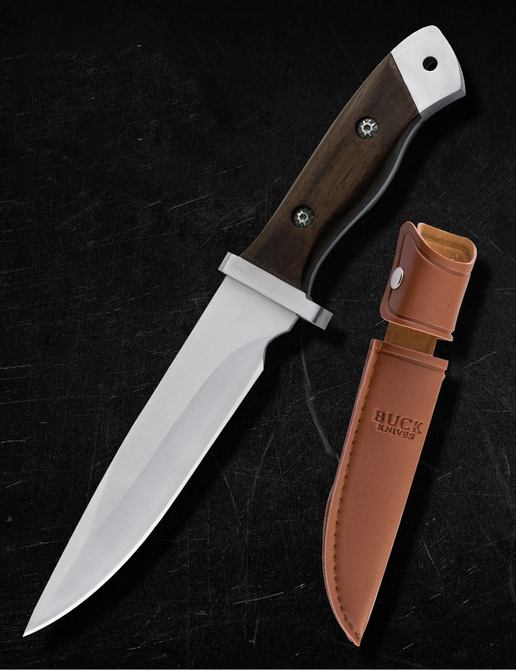 Fbk-Buck2008 Wood Handle Fixed Blade Knife 10 Inches for Outdoor Camping Hunting Hiking Tactical