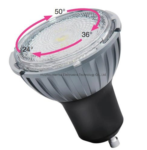 Ampoule LED GU10 dimmable avec source de lumière et angles de faisceau réglables.