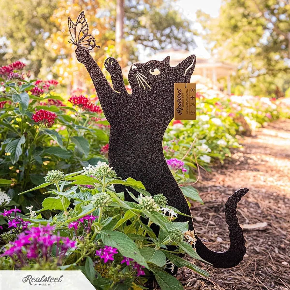 Quite Gift for Mom Beautiful Decorative Garden Stake Metal Black Cat Garden Decor, Halloween Decorations Outdoor, Yard and Lawn Stakes, Steel Garden Art