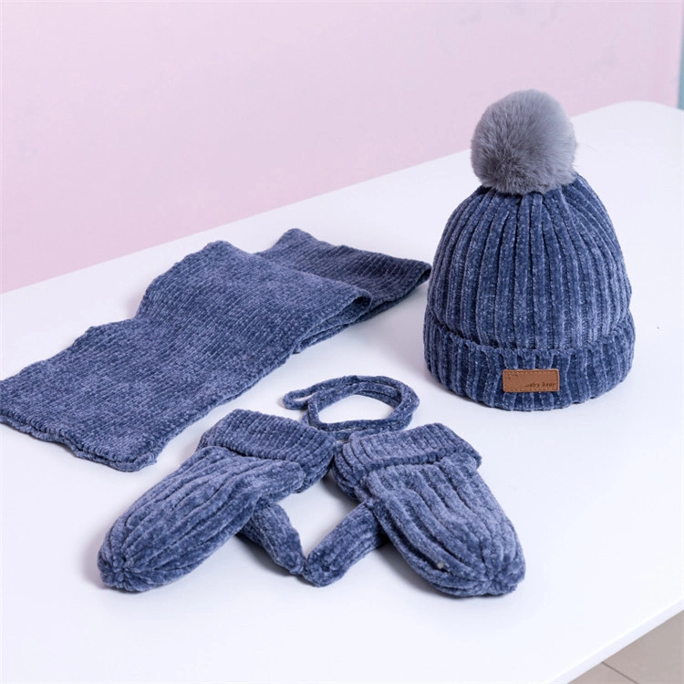 Luvas de gorro tricotadas para chapéu de POM para inverno para crianças e cachecol Definir