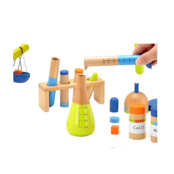 Educational Wooden Green Science Laboratory Kit Toys, Wooden Chemical Equipment Toy