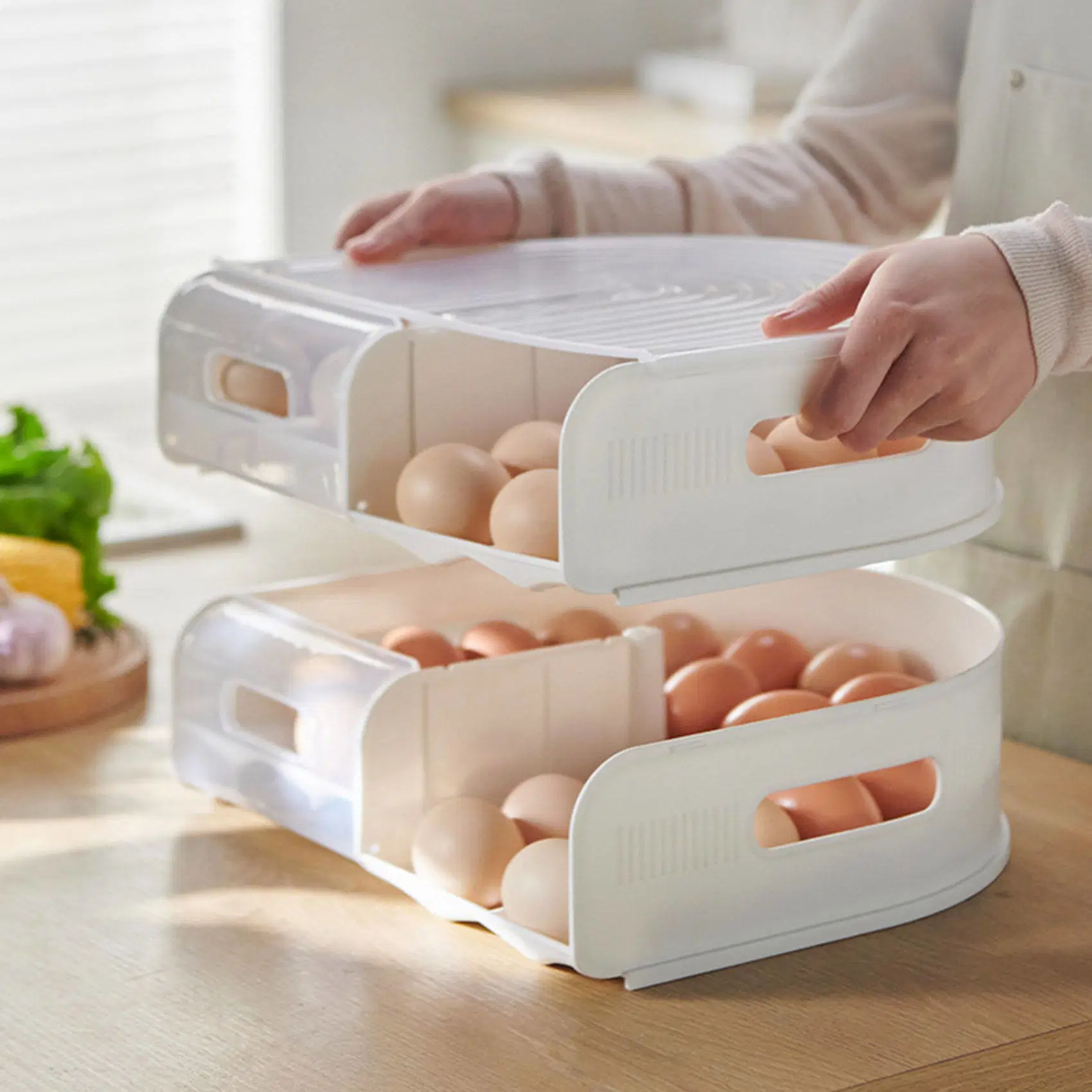 Kühlschrank Lagerung Automatische Rolling Egg Box Küchenzubehör Organizer