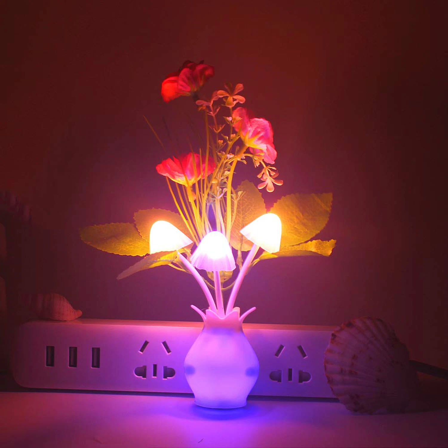 Mushroom Night Light Tulip Flowers Plug-in Mushrooms Colors Changing Nightlight