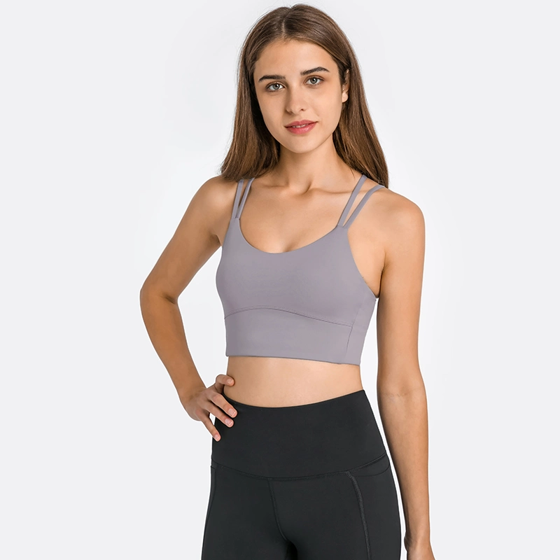 Nuevo sujetador deportivo con doble correa para mujeres con diseño de espalda cruzada y diseño de piel Naked Push-up Ropa deportiva de yoga