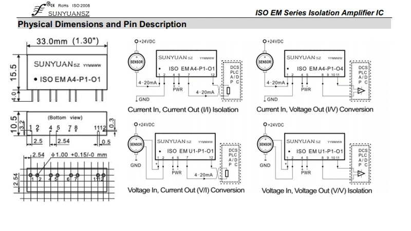 DC Current to Voltage Signal Isolated Amplifier Isoem A7-P2-O6-S1