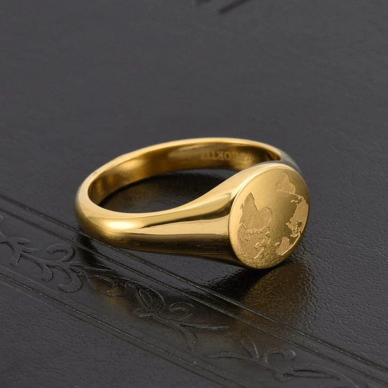 Stainless Steel Map Jewelry 18K Plated Gold Fashion Map Ring