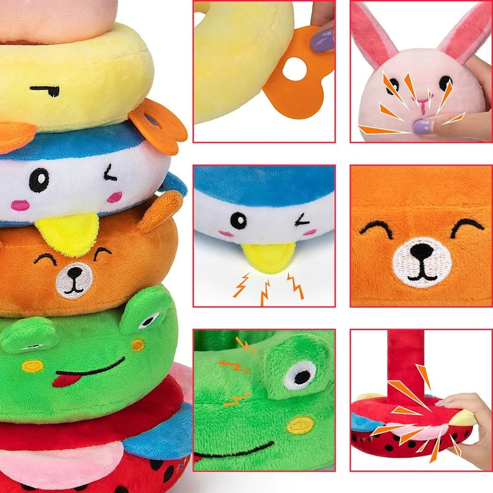 OEM ODM Soft Plushies Stacking Animals Plush Stuffed Kids Educational Toy with Sound