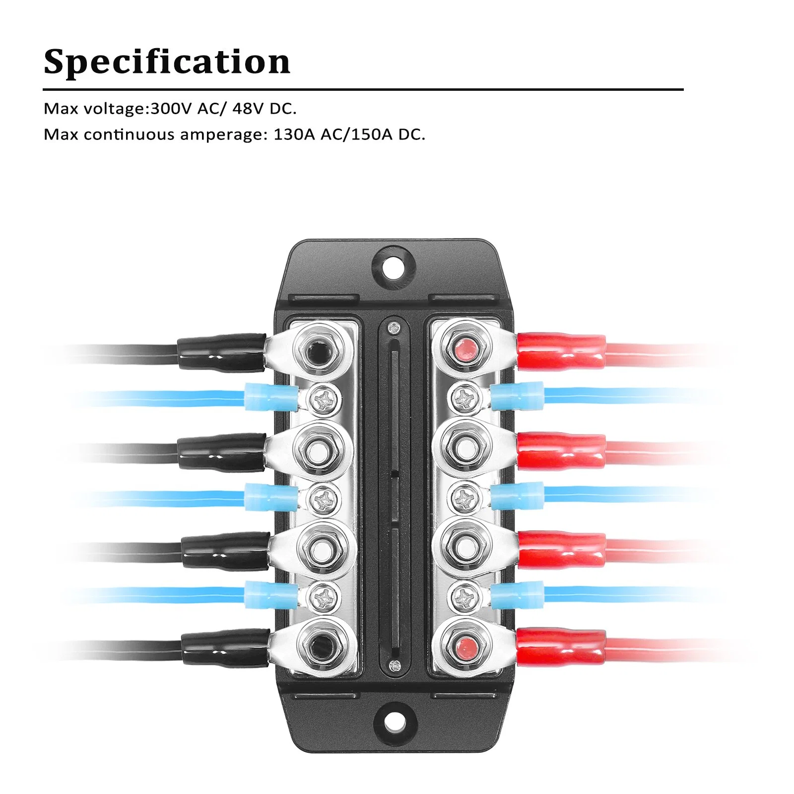 Edge Dbbs43 zweireihige Busschiene positiv und negativ 4 X M5 Bolzen 3 X #8 Schraubanschlussklemmen, Stromversorgung und Masse Verteilerblock mit Ringklemmen (rot und schwarz)