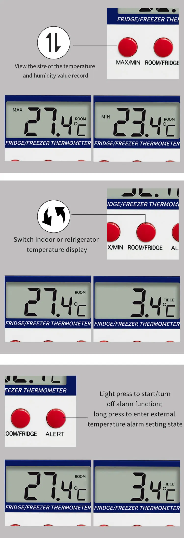 DTH-80 Digital Freezer Thermometer Refrigerator Digital Fridge Thermometer