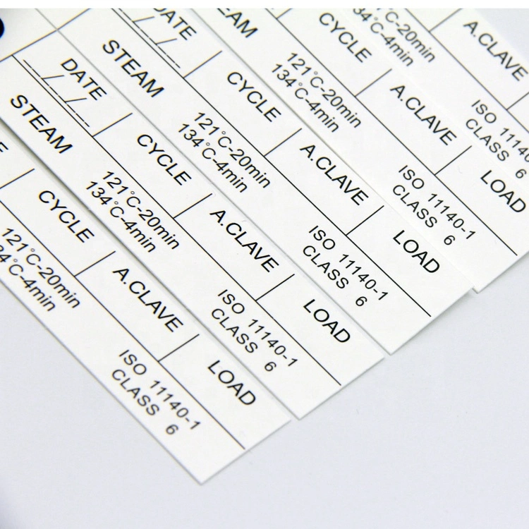 مؤشر البخار عالي الحساسية من الفئة 4 6 بطاقة أوتوكلاف الكيميائية قطاع للتأكد من تعقيم ضغط منتج الجهاز الطبي