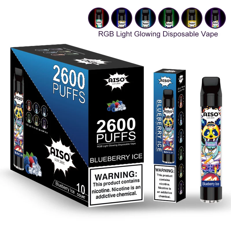 2600 Puffs Flavour Vape E-Liquid Round Drip Tip Rechargeable RGB Flashing